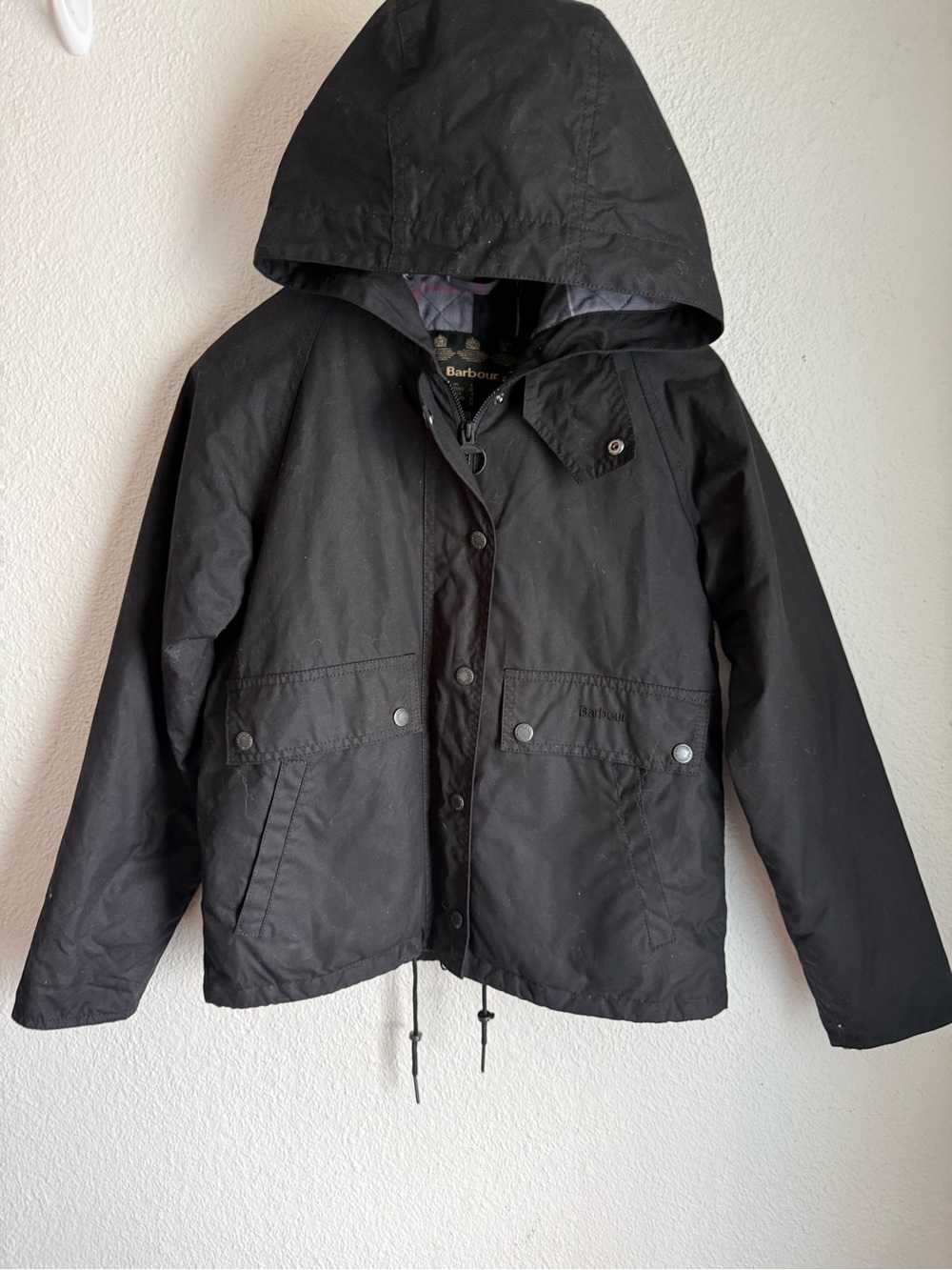 Barbour Black Hooded Waxed Parka Jacket